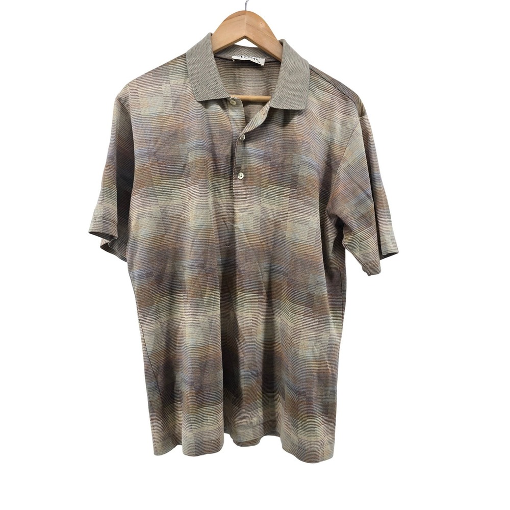 St. Croix Polo Shirt Mens Medium Earth Tone Abstract Striped Mercerized Cotton